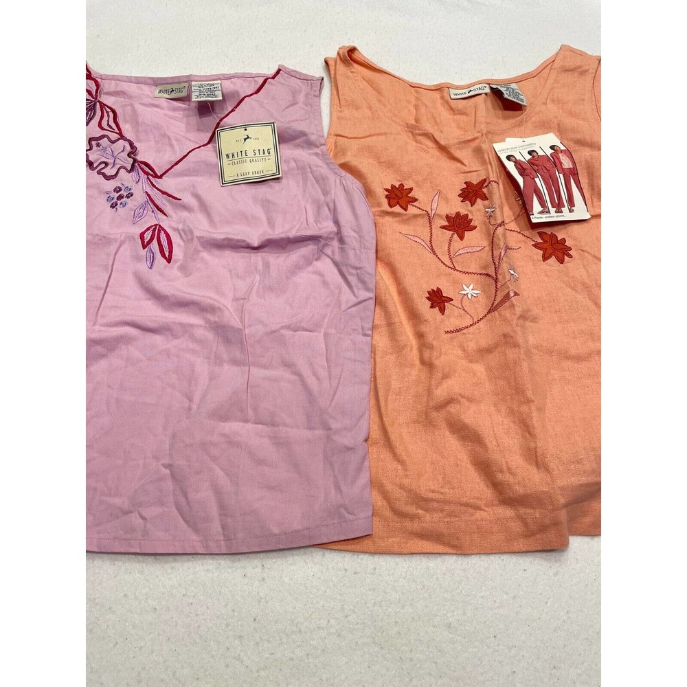 Lot of 2 White Stag Women's Size S/M Embroidered Tank Top Lilac & Coral NWT‎